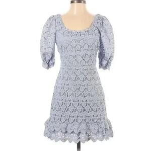 Blue Lacey Dress Just Me M Scoop Balloon Puff Sleeve Party Shower Wedding